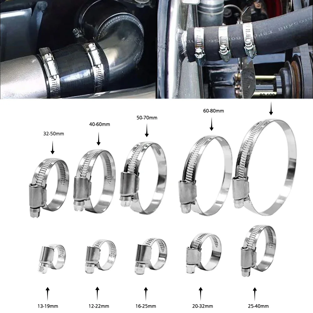T-Bolt Hose Clamps Stainless Steel Turbo - Kit de fixation universel en acier